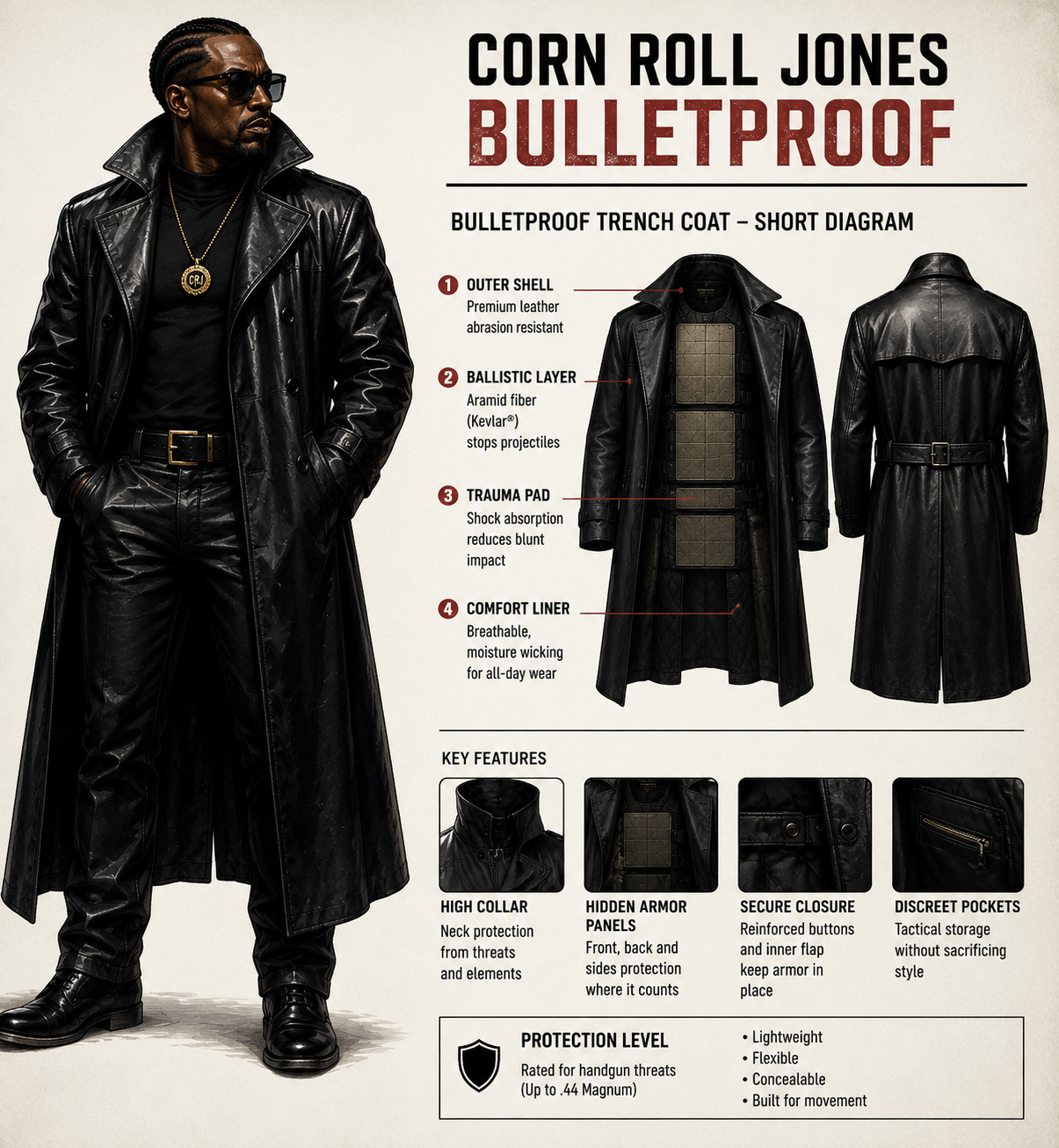 Corn Roll Jones bulletproof trench coat